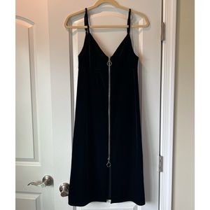 NWT 7 For All Mankind Black Velvet Zipper Midi Dress